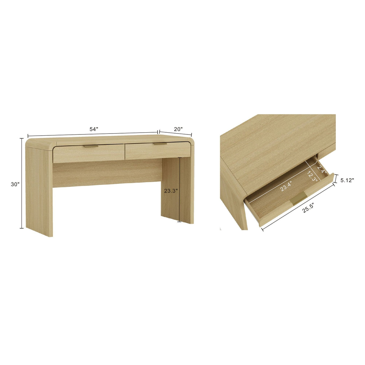 Oak Office Desk with 2 Drawers Grace by HouseOfZazla in oak finish, modern writing desk on Tampa Home & Garden Store