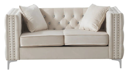 Elegant Track Arm Loveseat, cream upholstery with tufted back, crystal buttons, stationary on Tampa Home & Garden Store