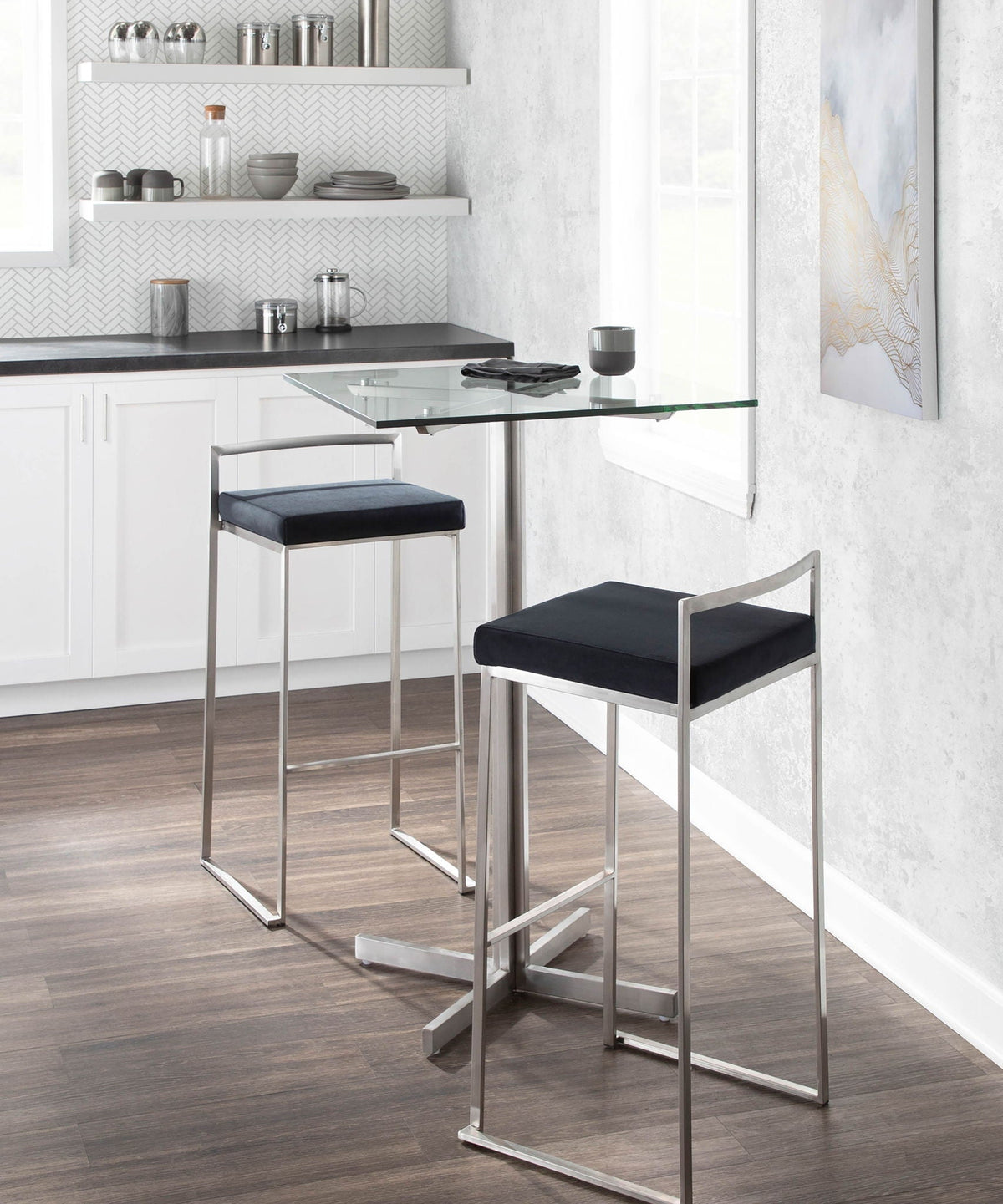 Contemporary Stackable Barstool with padded black seat and chrome legs, 2-pack on Tampa Home & Garden Store