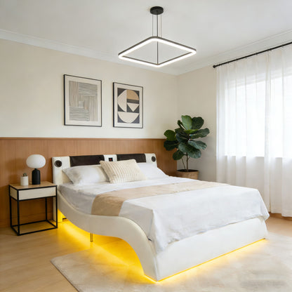 Platform bed frame HouseOfZazla, white upholstered LED lighting and Bluetooth music massage on Tampa Home & Garden Store