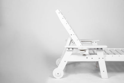 Outdoor chaise lounge chair in white with adjustable backrest and HDPE frame on Tampa Home & Garden Store
