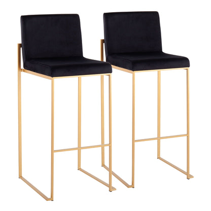 High-back barstool set with black upholstery, gold frames, pair on Tampa Home & Garden Store