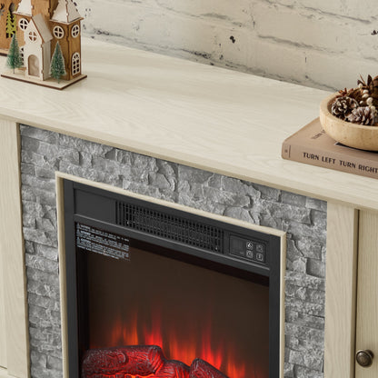 58-inch Modern TV Stand with Electric Fireplace and Storage HouseOfZazla, light wood mantle on Tampa Home & Garden Store