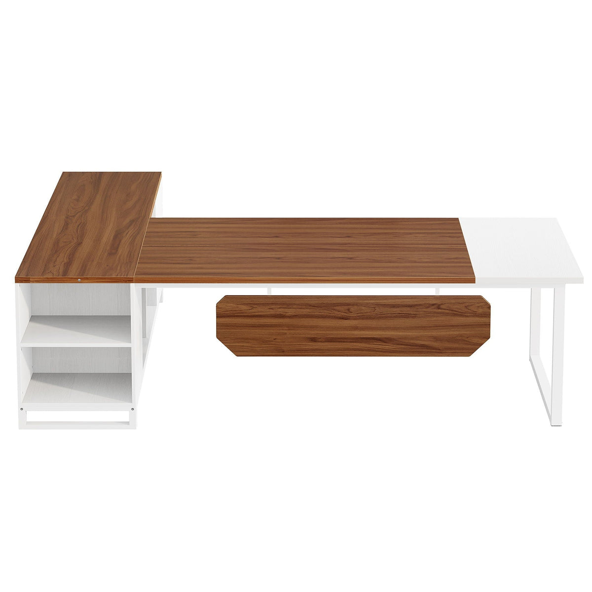 L-Shaped Executive Desk with File Cabinet walnut top on white frame HouseOfZazla on Tampa Home & Garden Store