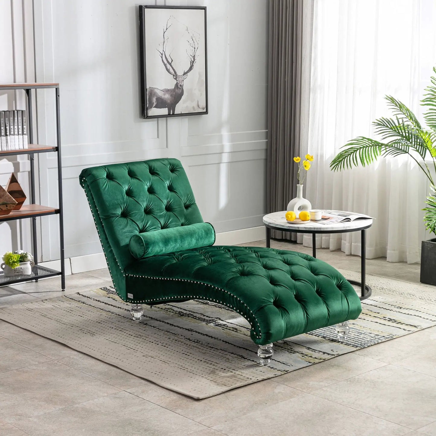 Indoor Chaise Lounge With Button Tufted Pillow