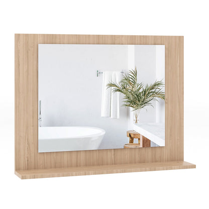 Espejo de baño rectangular con estante de 23.5 x 17.5 pulgadas y marco de madera - Marrón