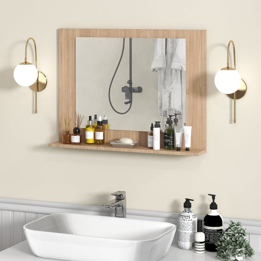 Rectangle Bathroom Mirror with Shelf 23.5 x 17.5 Inch and Wood Frame-Brown - Tampa Home & Garden Store