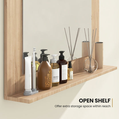 Espejo de baño rectangular con estante de 23.5 x 17.5 pulgadas y marco de madera - Marrón