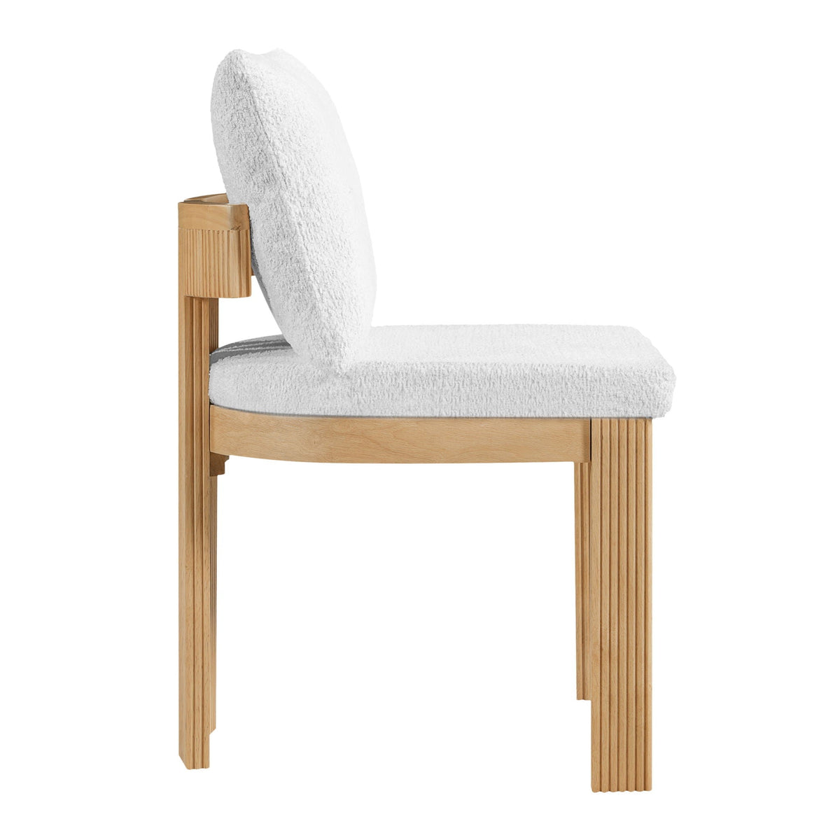 Boucle upholstered dining chair set with rubber wood frame in beige or blue on Tampa Home & Garden Store