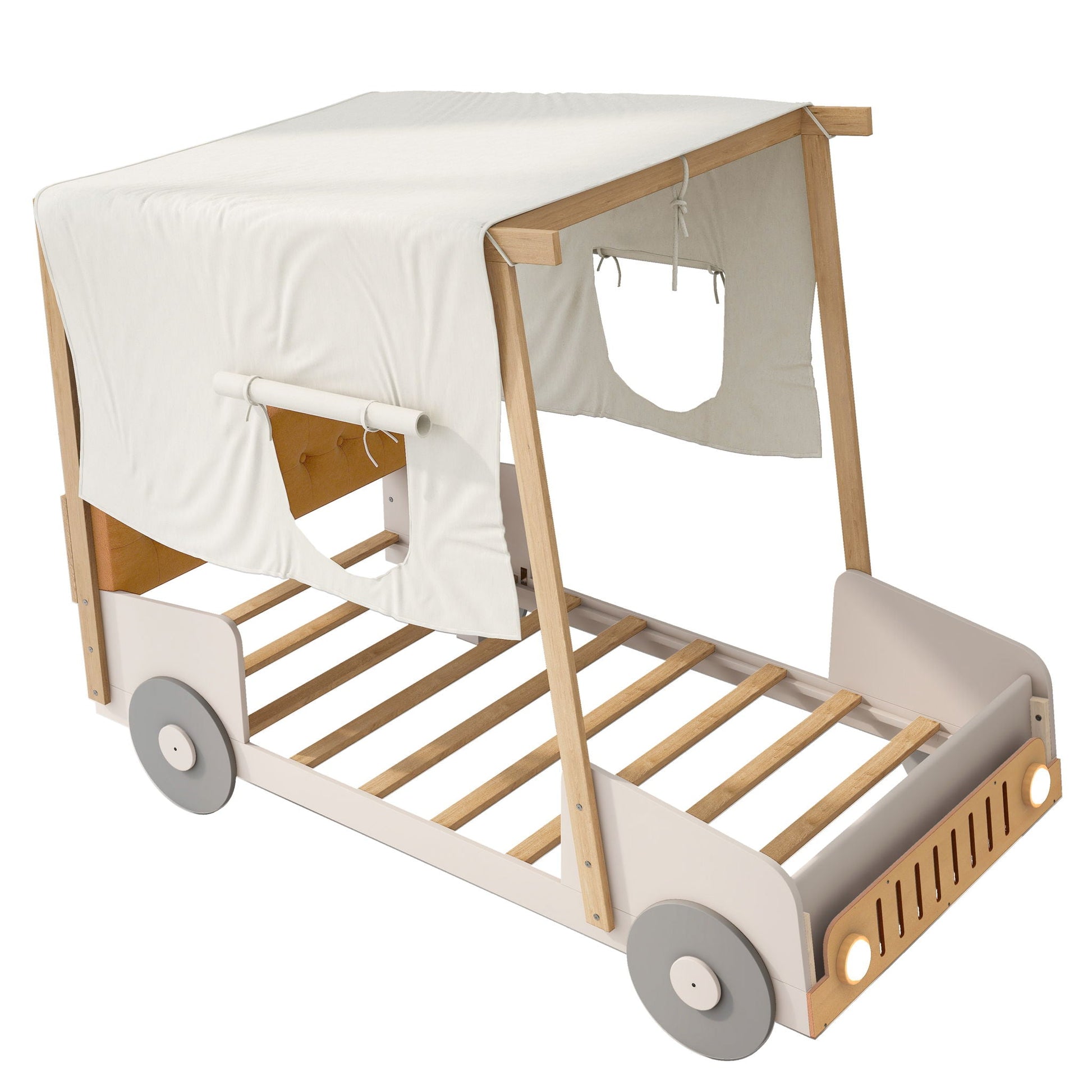 Twin size car bed with pillow, natural ceiling cloth and LED, by HouseOfZazla on Tampa Home & Garden Store