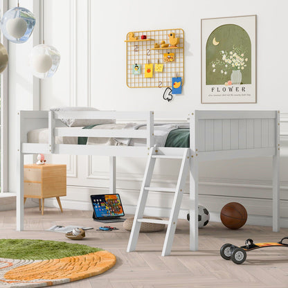 Low loft bed with adjustable ladder in white by HouseOfZazla, loft beds & bed frames on Tampa Home & Garden Store