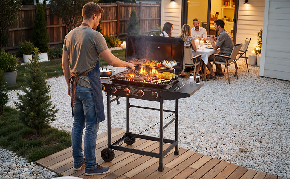 Four Burner Propane Grill and Side Burner Cart