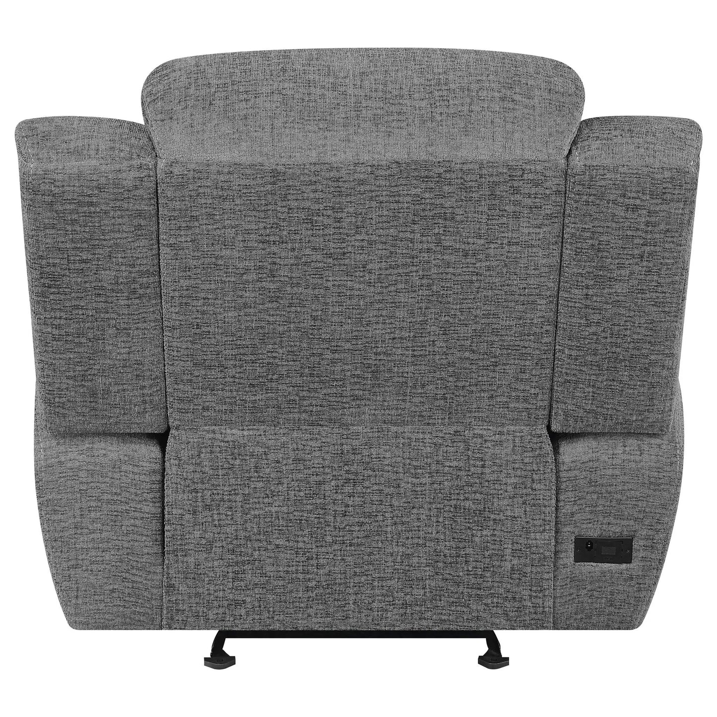 Pannen Glider Recliner gray fabric with black metal base by Unique Piece Furniture on Tampa Home & Garden Store