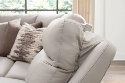 Gravier reclining sectional gray leather with visible stitching on Tampa Home & Garden Store