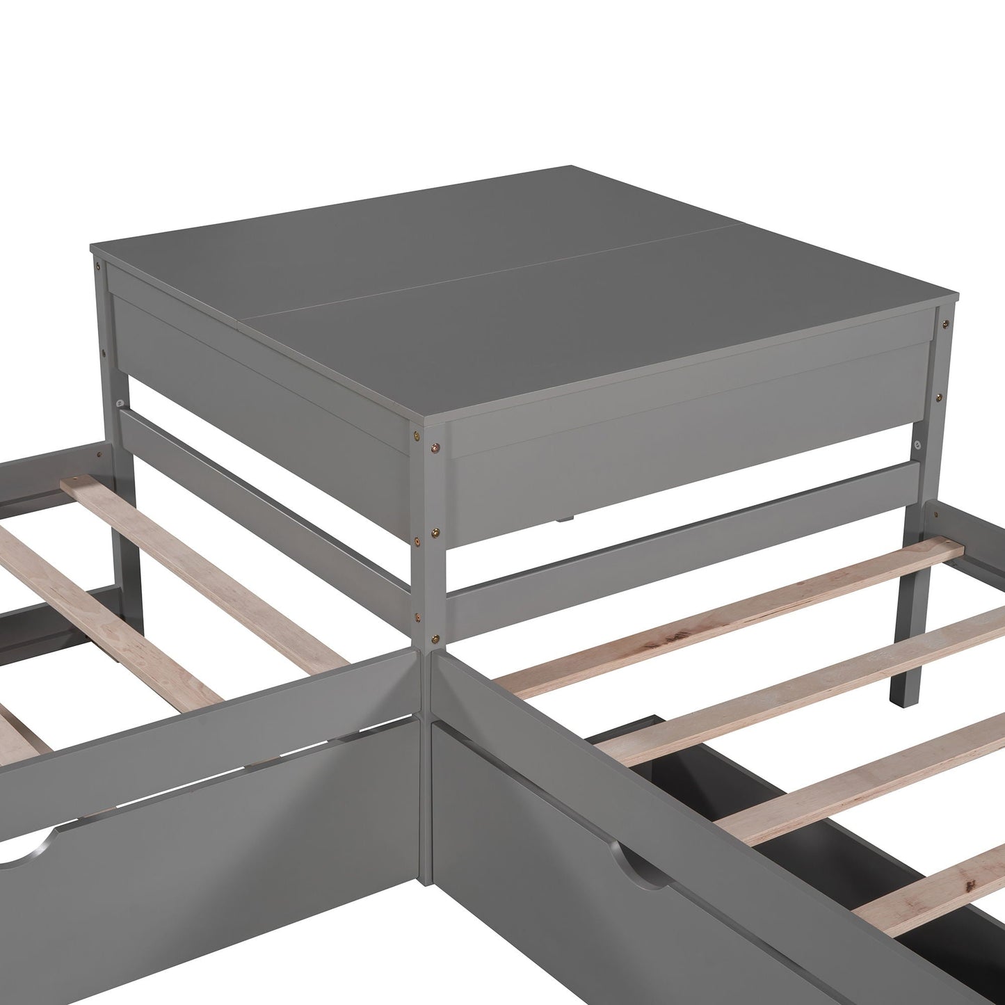 L-shaped platform bed with desk and trundle, wooden slat support on Tampa Home & Garden Store