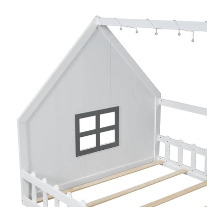 House Bed With Window and Fence Pine Wood Build