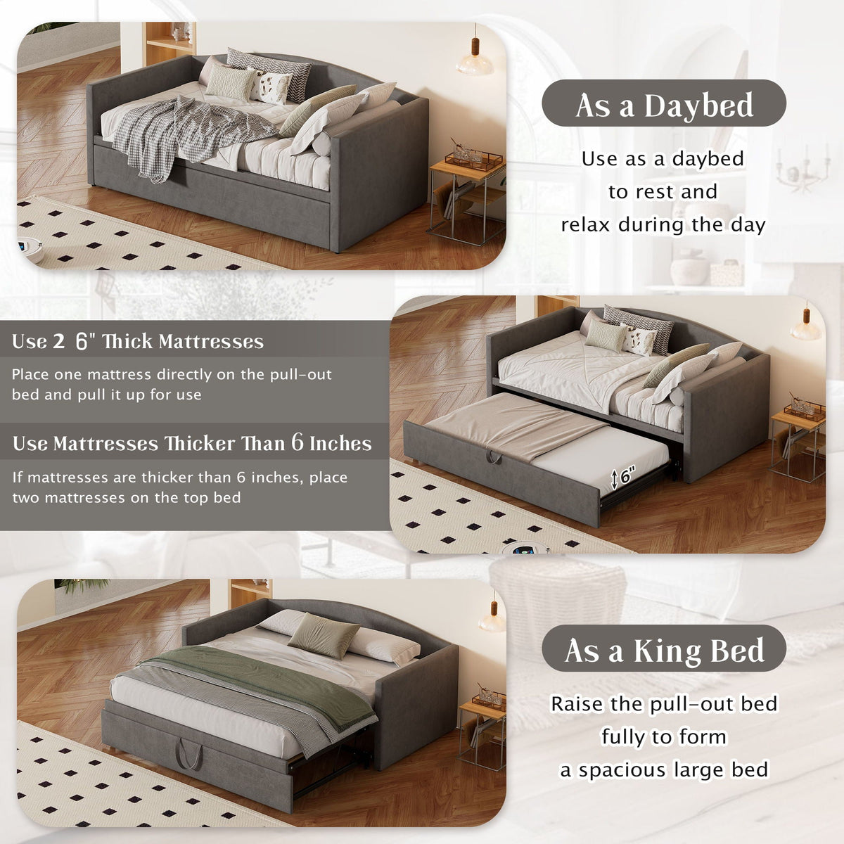 Upholstered Daybed with a Pop Up Trundle Sofa