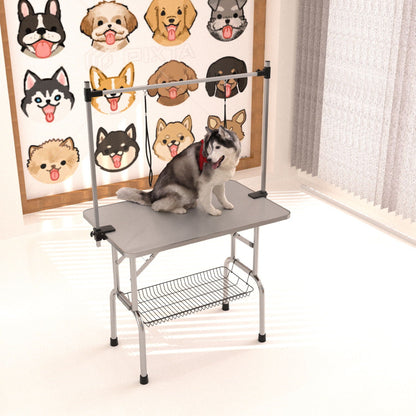 Folding pet grooming table with steel frame rubber mat adjustable arm clamps on Tampa Home & Garden Store