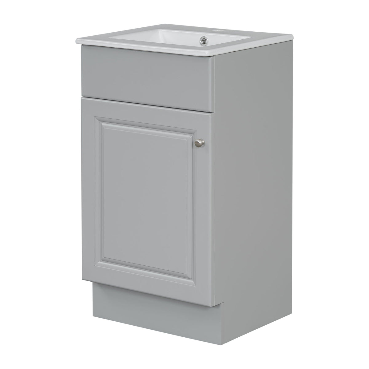 Grey bathroom vanity with white sink, upper drawer and lower cabinet by HouseOfZazla on Tampa Home & Garden Store