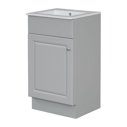 Grey bathroom vanity with white sink, upper drawer and lower cabinet by HouseOfZazla on Tampa Home & Garden Store