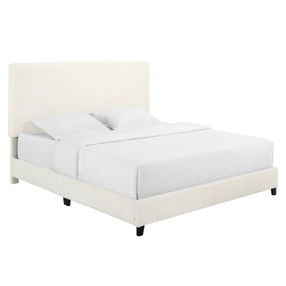 Upholstered headboard platform bed in cream fabric with black legs by Unique Piece on Tampa Home & Garden Store
