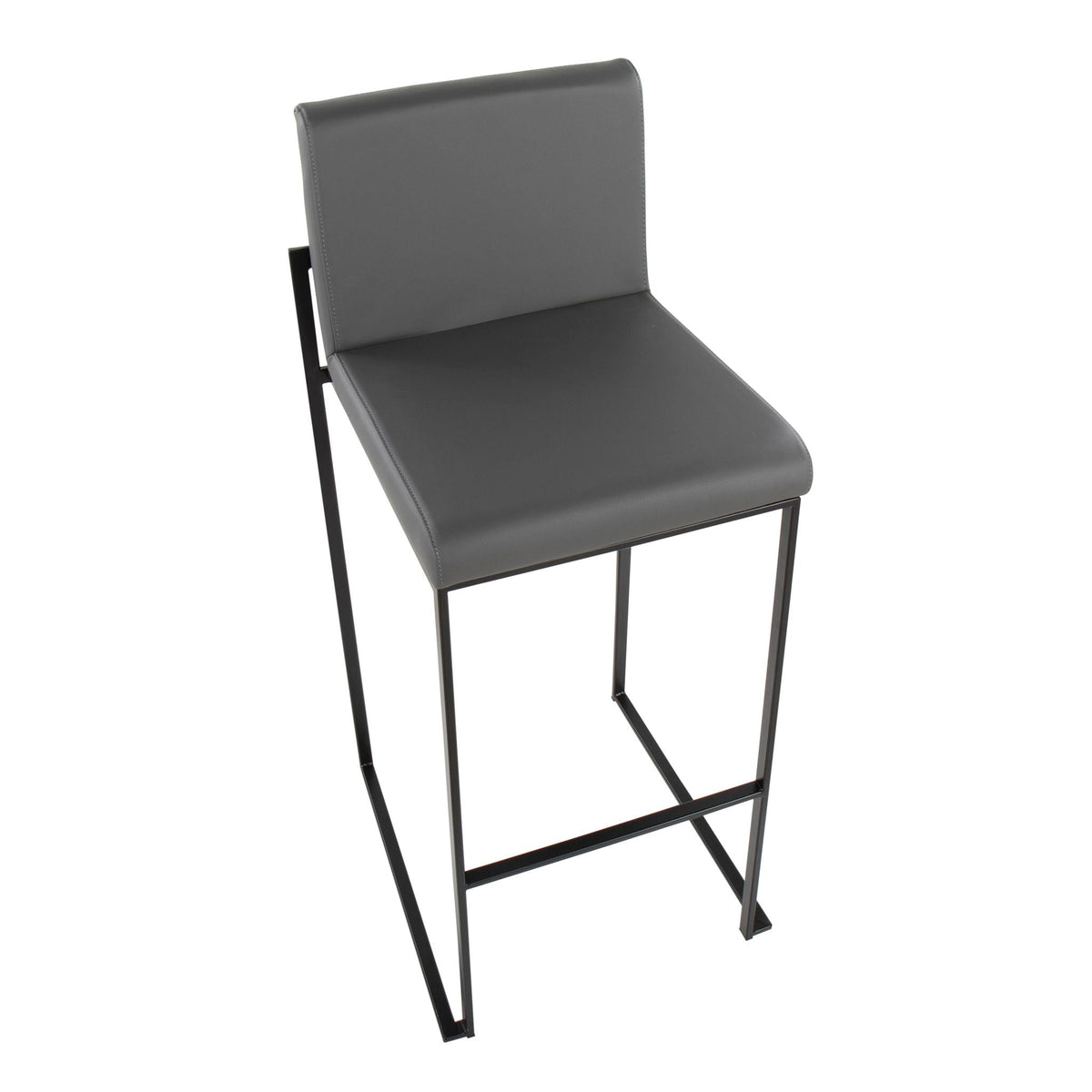 High back contemporary barstool with gray leather upholstery and black metal frame on Tampa Home & Garden Store