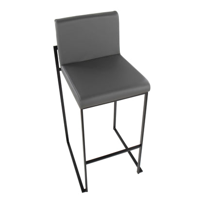 High back contemporary barstool with gray leather upholstery and black metal frame on Tampa Home & Garden Store