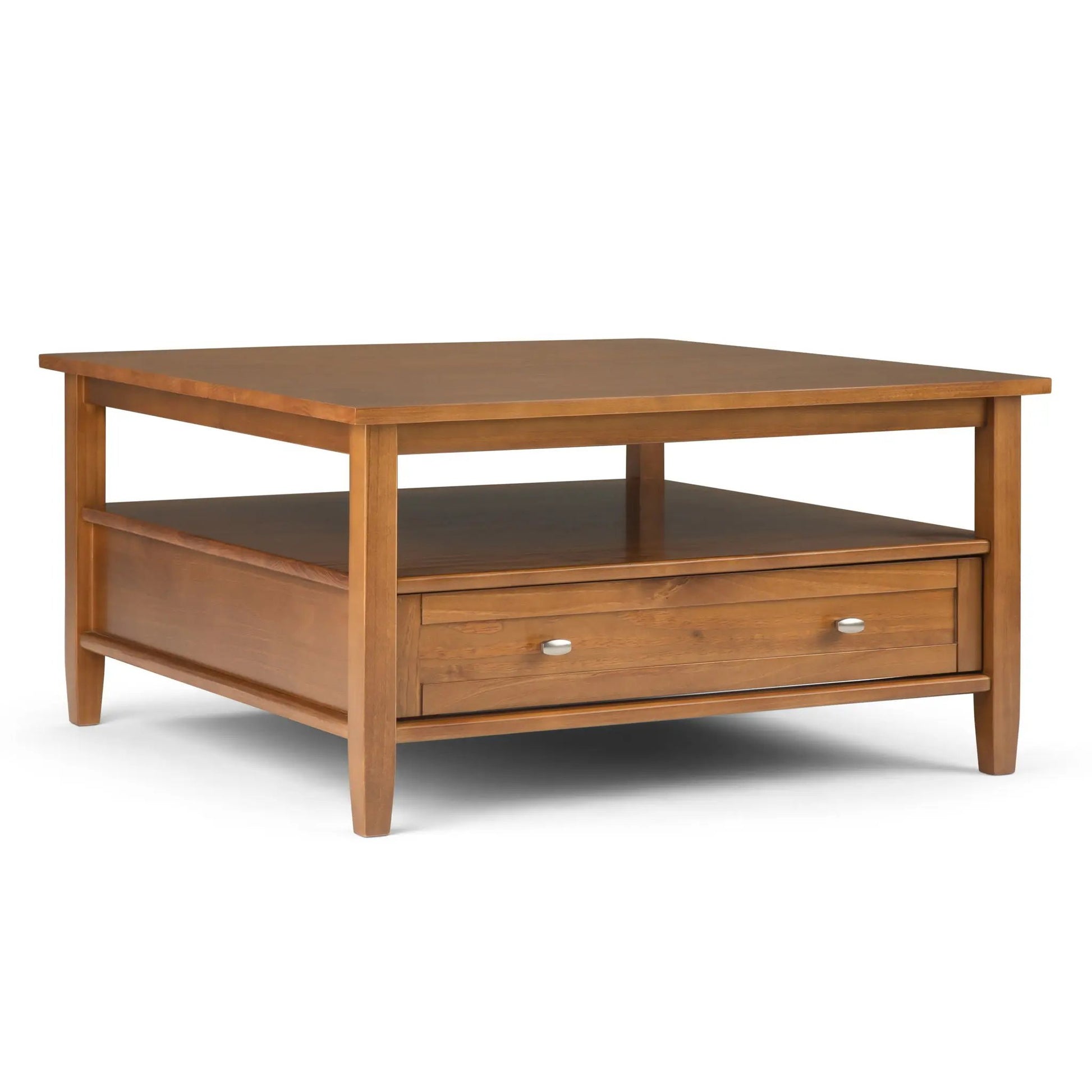 Warm Shaker coffee table in warm wood finish with lower shelf and front drawer on Tampa Home & Garden Store