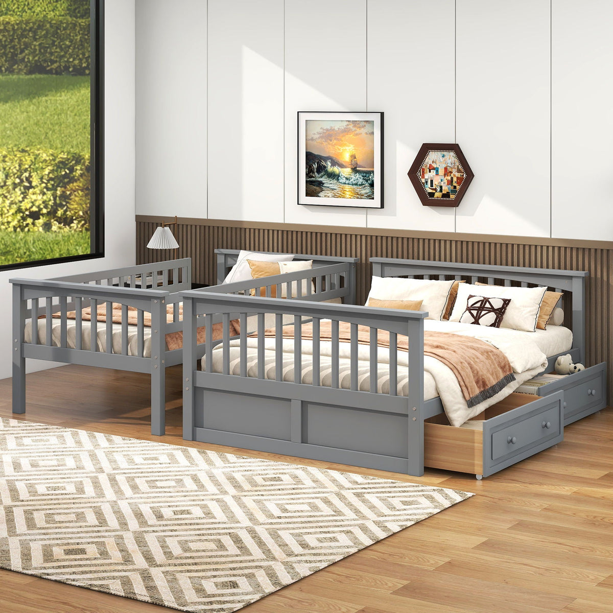 Bunk Bed With Drawers by HouseOfZazla in gray, twin-over-twin with under-bed storage drawers on Tampa Home & Garden Store