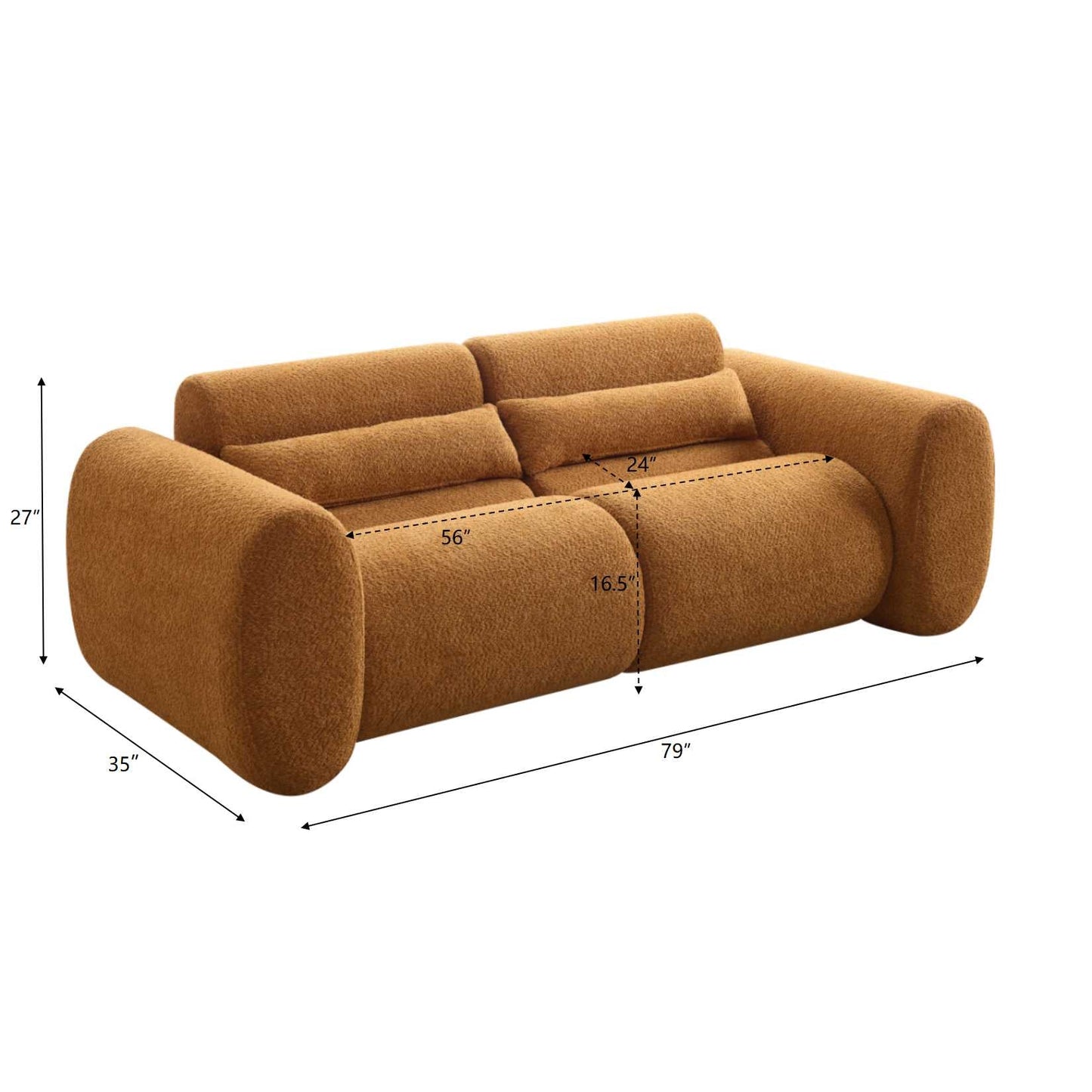 Modern Curved And Boucle Three Seater Sofa