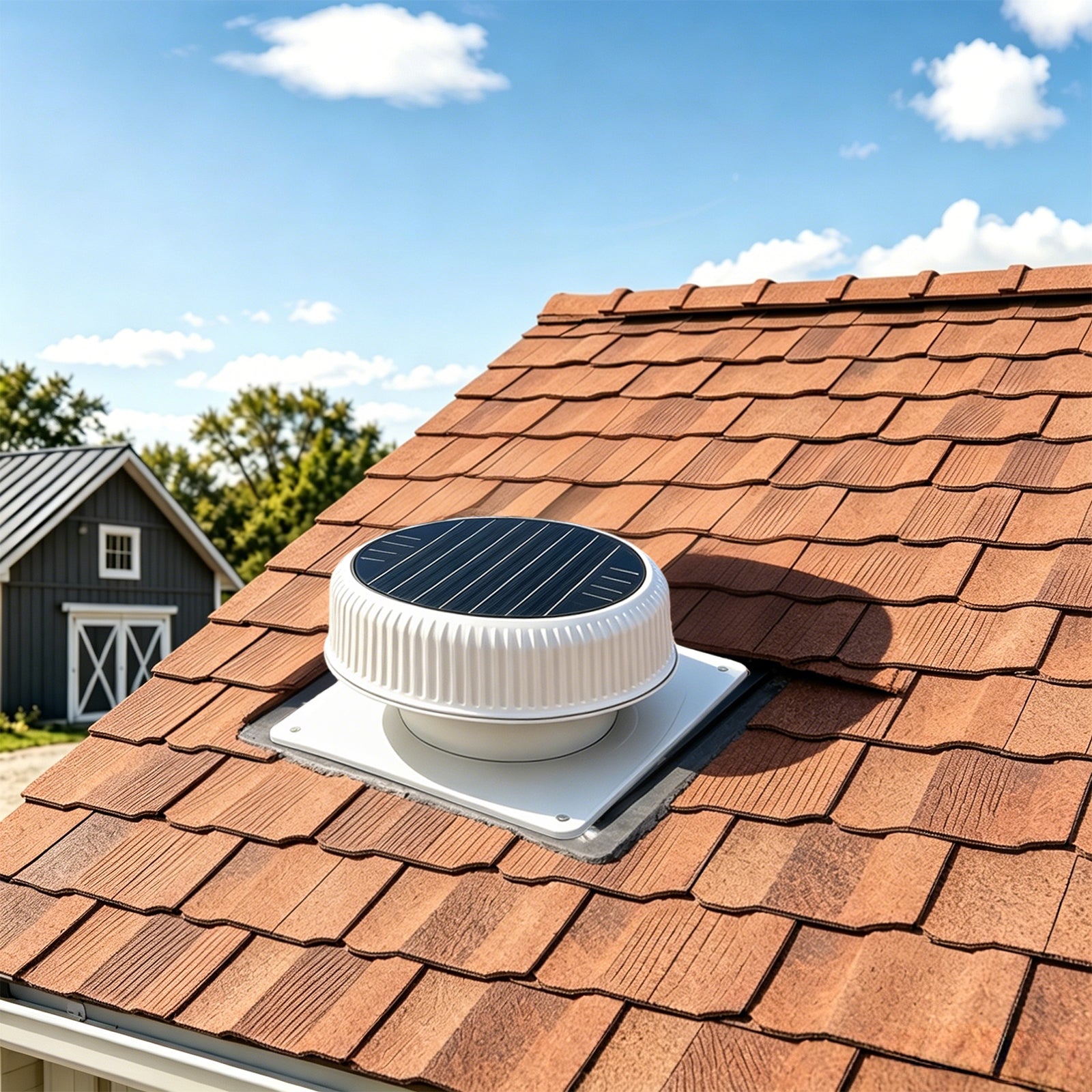 12in flush-mount round solar roof vent fan, 30W dual power, HouseOfZazla on Tampa Home & Garden Store
