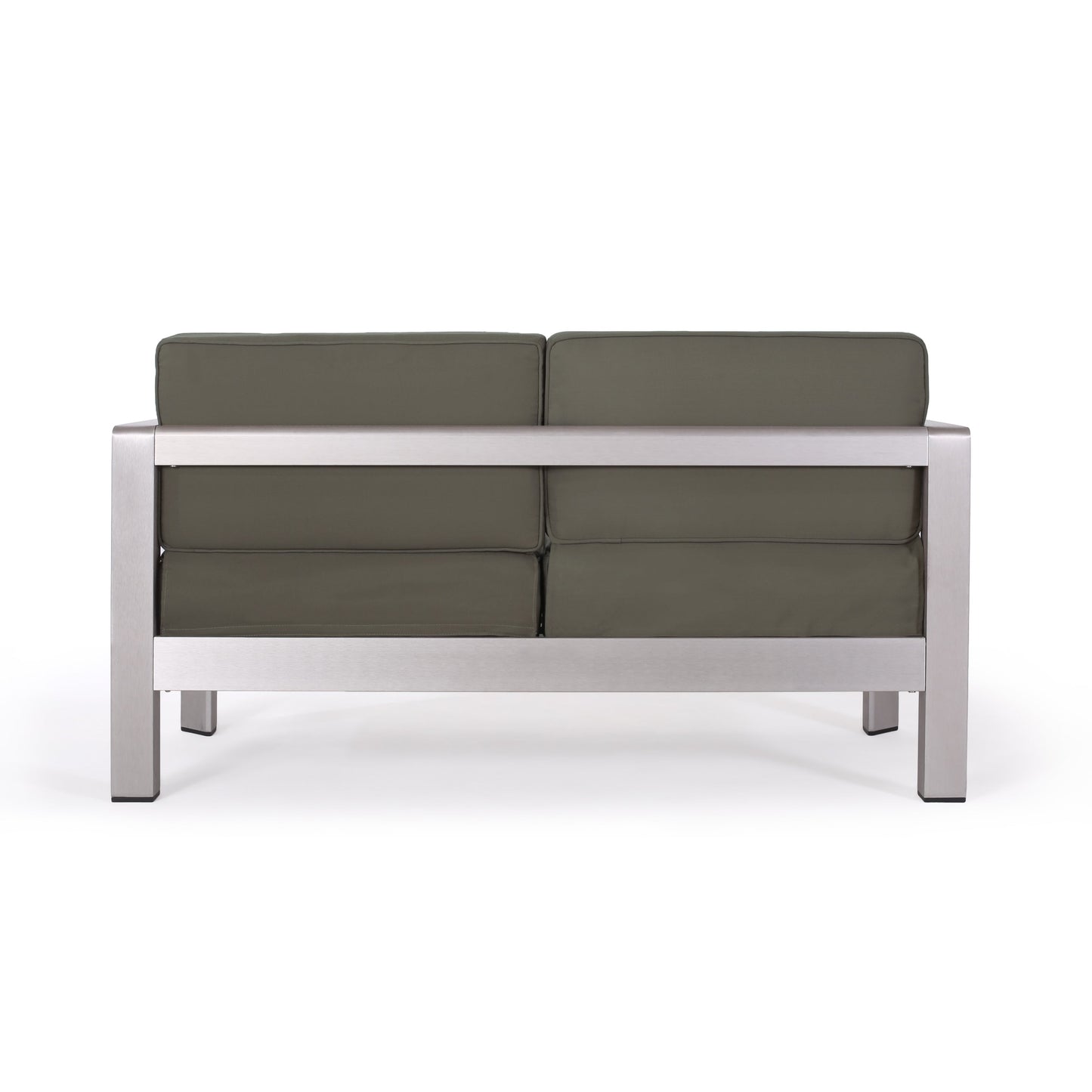 Outdoor Aluminum Loveseat with low-profile frame and deep olive cushions HouseOfZazla on Tampa Home & Garden Store