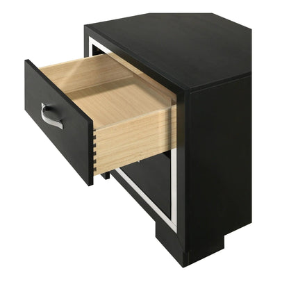 2 Drawer Bedroom Nightstand Black with metal handles and natural wood interior Unique Piece on Tampa Home & Garden Store