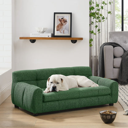 Modern Pet Sofa With Backrest And Armrests in green fabric by HouseOfZazla with dog resting on Tampa Home & Garden Store