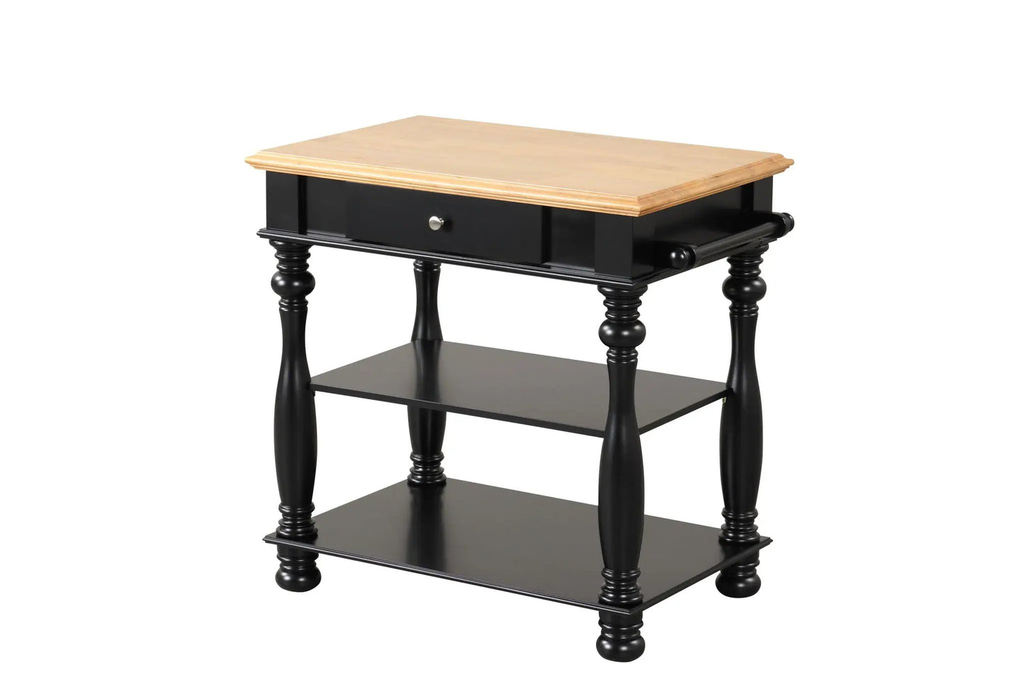 Kitchen Island by Unique Piece Furniture with natural wood top and black base on Tampa Home & Garden Store