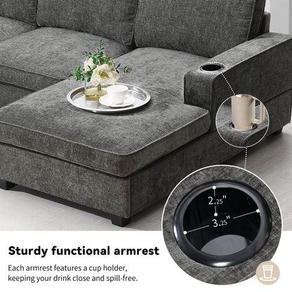 117.5-inch U-shaped sectional sofa in gray fabric with built-in cup holders by HouseOfZazla on Tampa Home & Garden Store