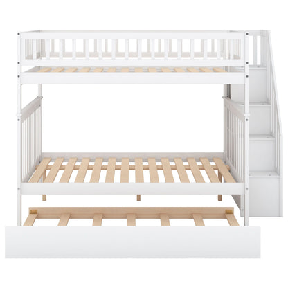 Bunk Bed With Staircase by HouseOfZazla, white finish with slatted beds on Tampa Home & Garden Store