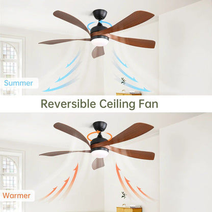 Ceiling fan with walnut wood blades and integrated light, black motor housing Unique Piece Furniture on Tampa Home & Garden Store