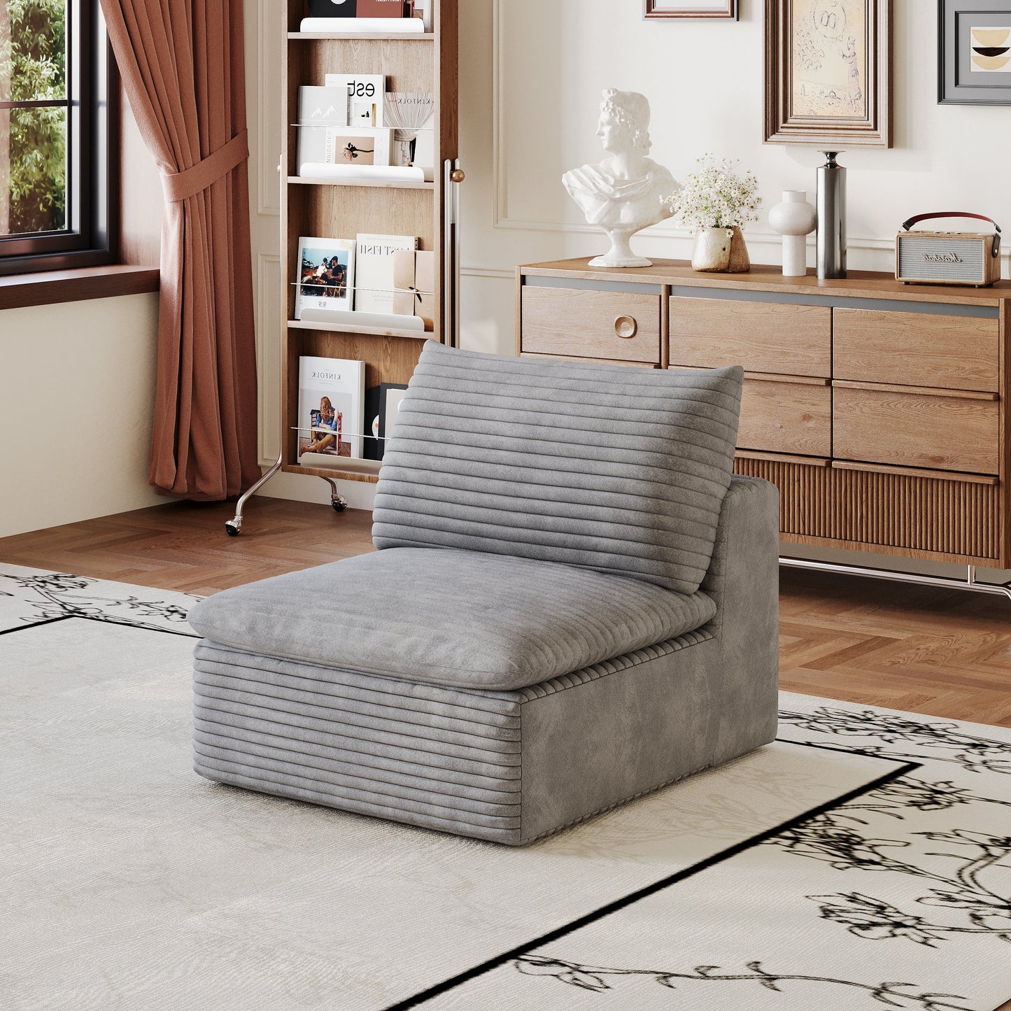 1 Middle Seat Sofa by HouseOfZazla in gray ribbed fabric on Tampa Home & Garden Store