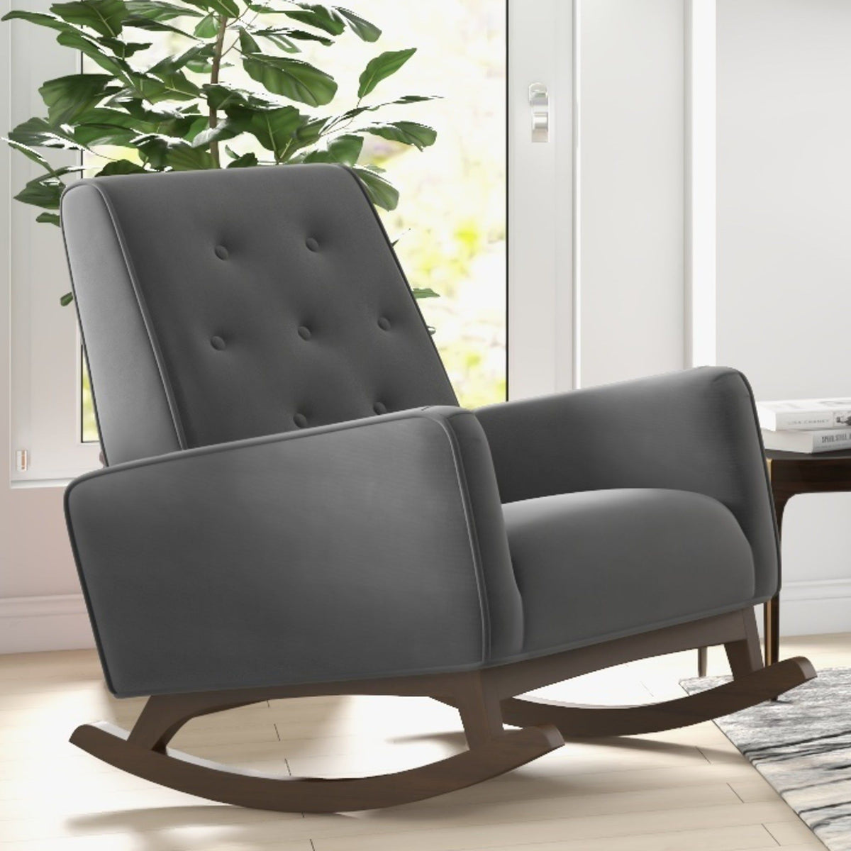 Mid-Century Modern Rocking Chair dark gray with high-density foam cushion HouseOfZazla on Tampa Home & Garden Store