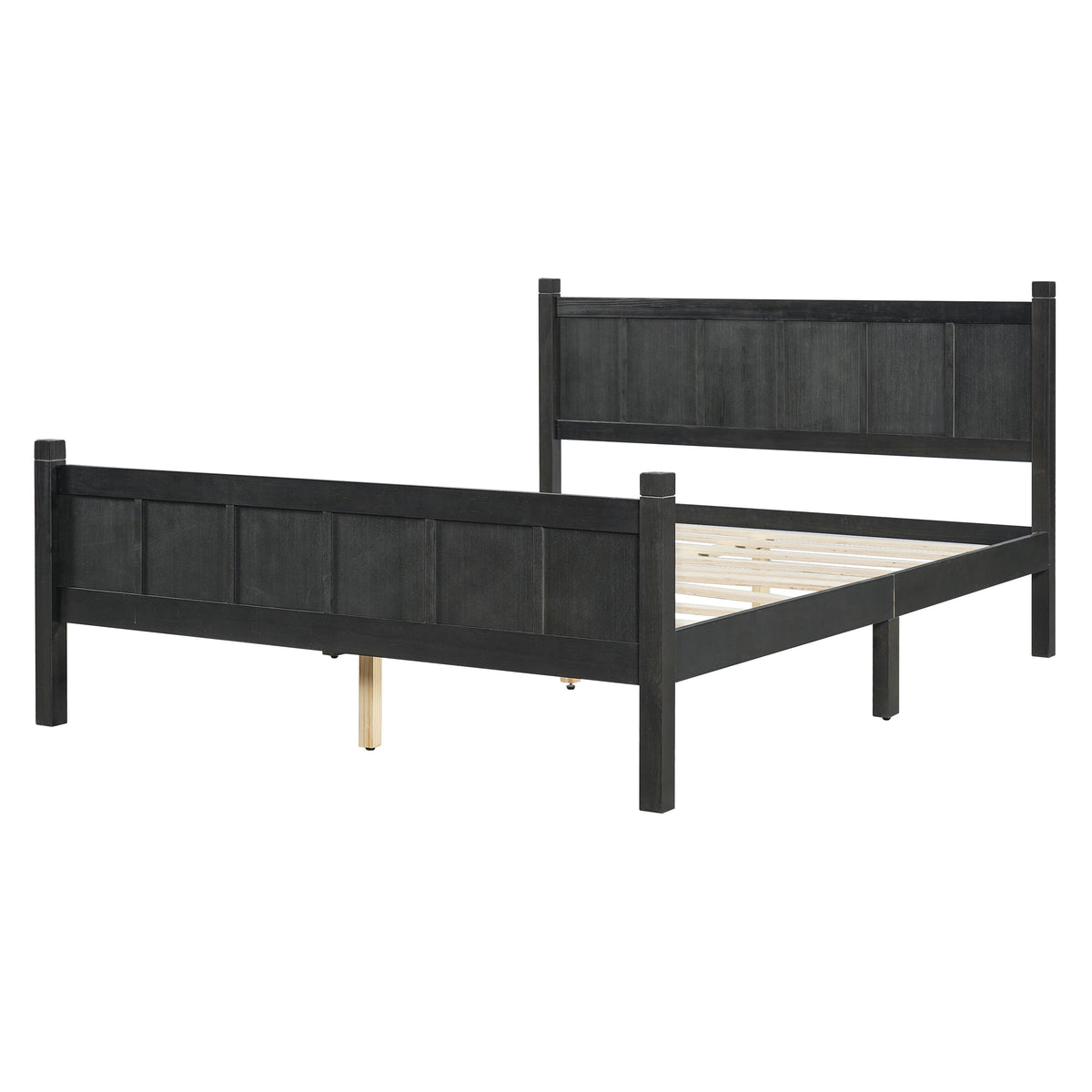Queen size flat-panel bed frame with headboard and footboard in dark wood finish on Tampa Home & Garden Store