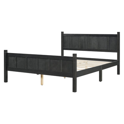 Queen size flat-panel bed frame with headboard and footboard in dark wood finish on Tampa Home & Garden Store