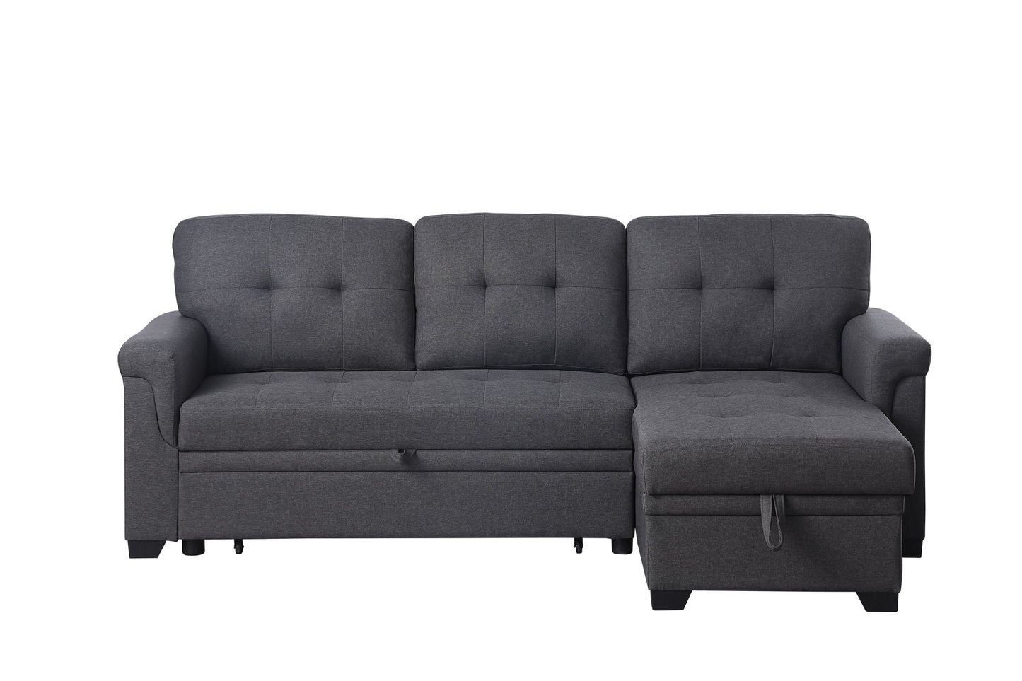 Lucca reversible sleeper sectional sofa with storage chaise in dark gray fabric on Tampa Home & Garden Store