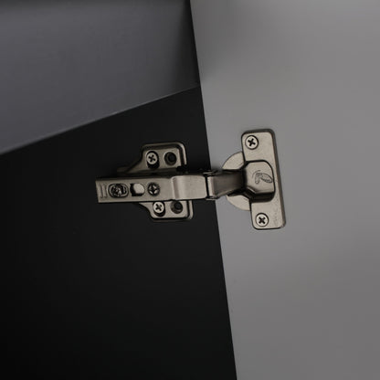 Vanity hinge close-up on gray two-tone cabinet panel HouseOfZazla on Tampa Home & Garden Store