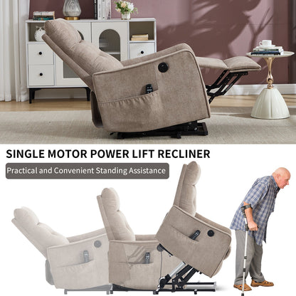 HouseOfZazla khaki chenille power lift recliner chair with massage and heat on Tampa Home & Garden Store