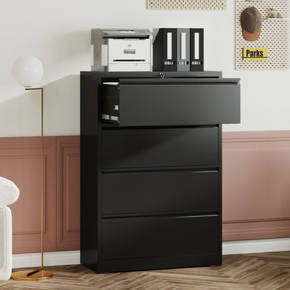 Black lateral file cabinet with heavy-duty locking drawers by HouseOfZazla in a modern office on Tampa Home & Garden Store