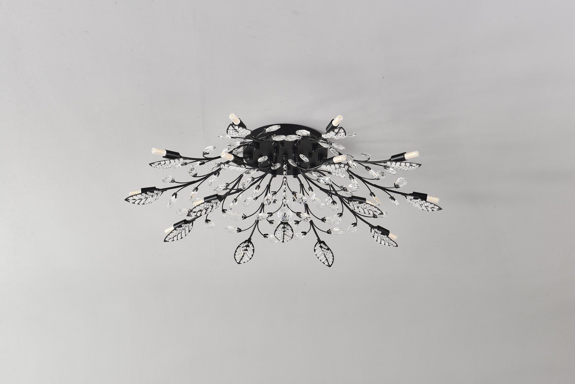 15-Light crystal chandelier ceiling lamp black metal with crystal leaves HouseOfZazla on Tampa Home & Garden Store
