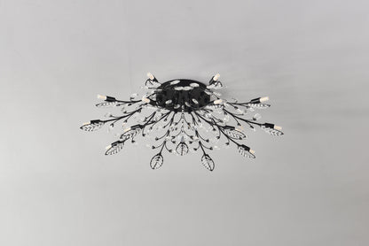 15-Light crystal chandelier ceiling lamp black metal with crystal leaves HouseOfZazla on Tampa Home & Garden Store