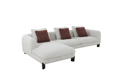 Mardi Tweed stationary sectional sofa with 3 maroon pillows in beige by Unique Piece Furniture on Tampa Home & Garden Store