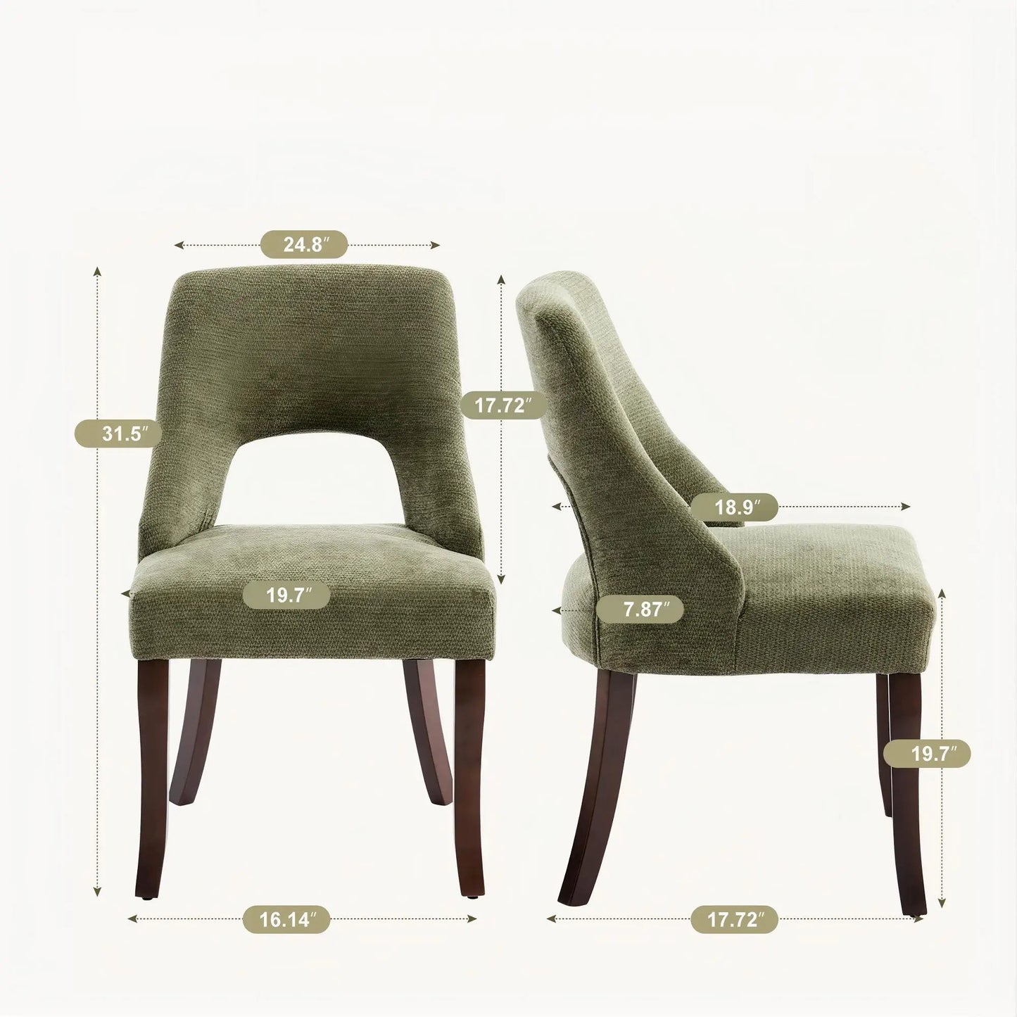 Upholstered dining chairs with curved legs in green fabric, set of 2 by Unique Piece Furniture on Tampa Home & Garden Store
